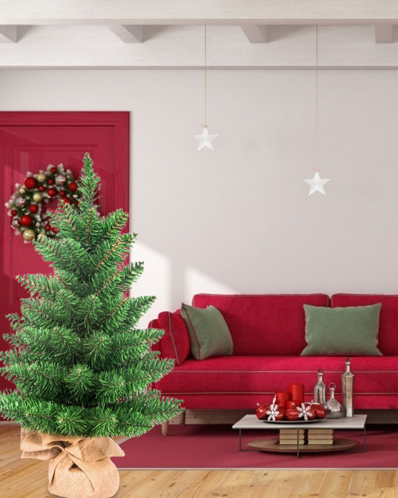 Kleiner Weihnachtsbaum Künstlich 60 cm, Mini Tanne im Jutesack