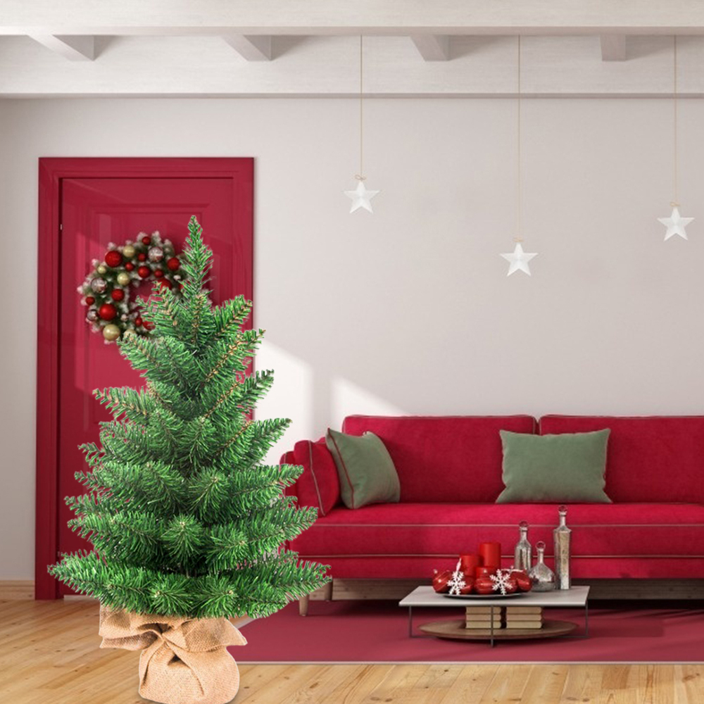 Kleiner Weihnachtsbaum Künstlich 60 cm, Mini Tanne im Jutesack