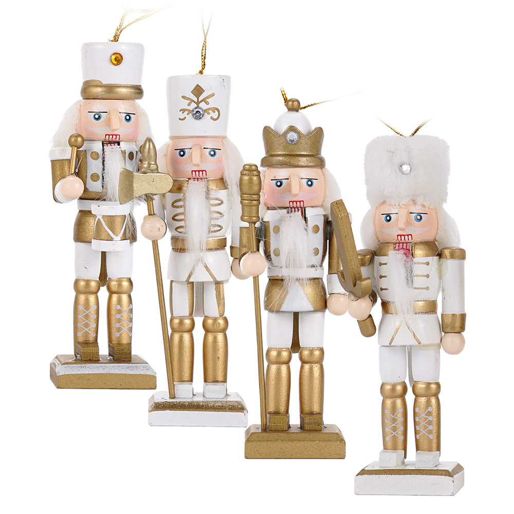 Nussknacker Deko Modern, 12 cm Baumschmuck Figuren in Weiß und Gold, Set