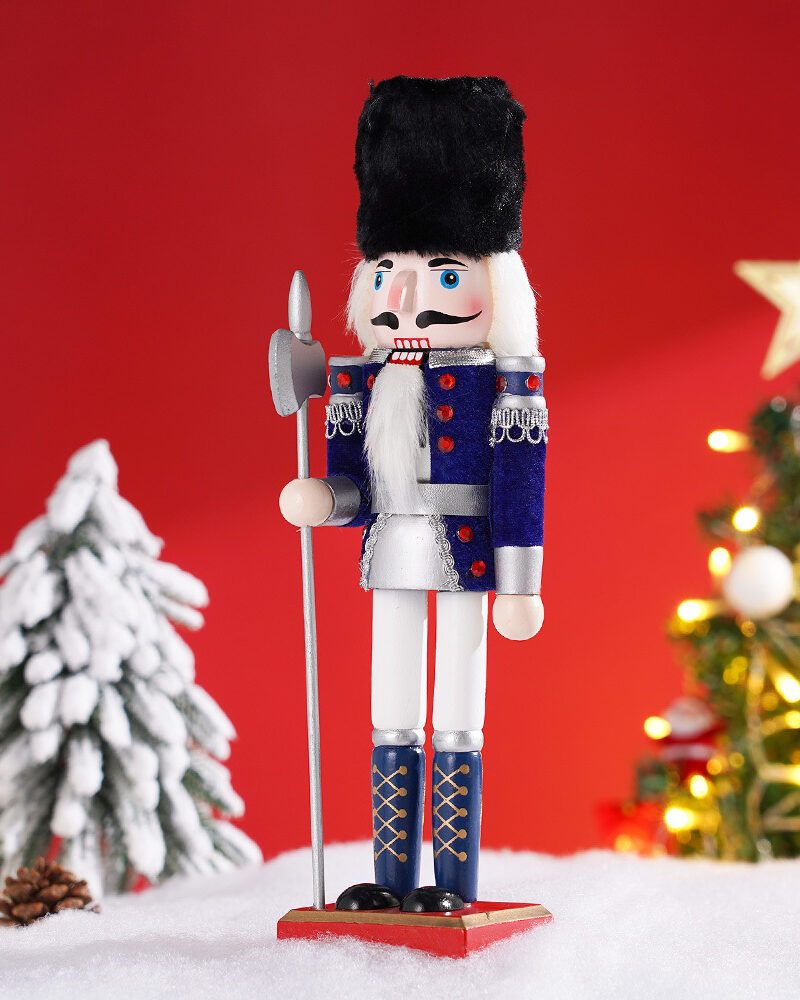 Nussknacker Figur Holz 30 cm mit Fellmütze, Blau Rot Grün oder 3er Set