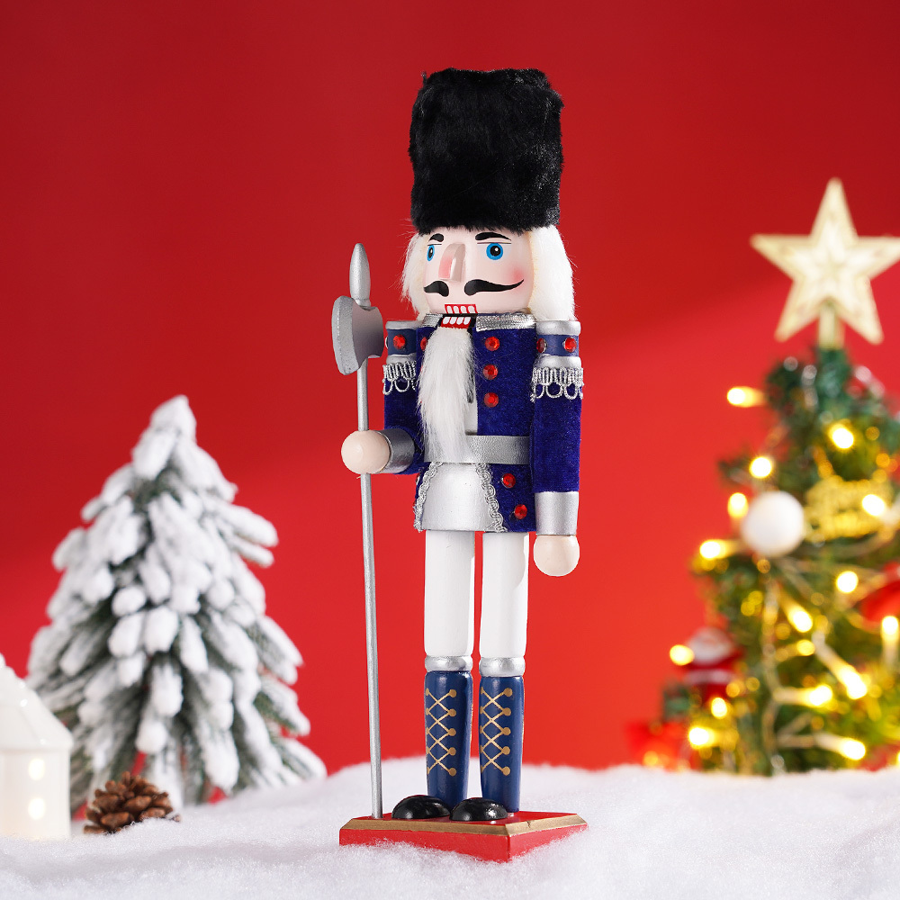 Nussknacker Figur Holz 30 cm mit Fellmütze, Blau Rot Grün oder 3er Set