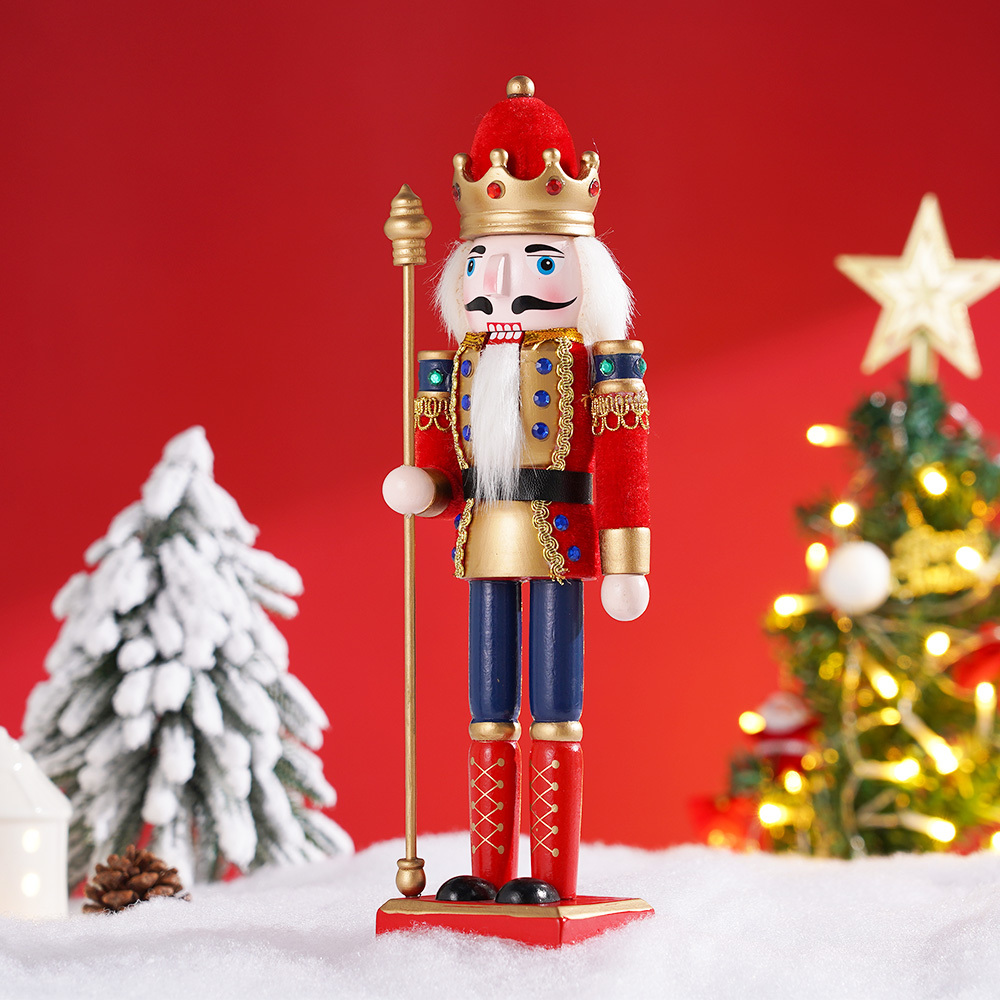 Nussknacker Figur Holz 30 cm mit Fellmütze, Blau Rot Grün oder 3er Set